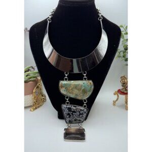 ETRO Statement Necklace 25" Long Natural Stones – Bold Modern Beautiful Design